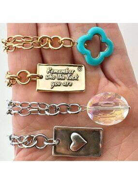 Katia Designs Silver "Remember Who The F*ck You Are" Layering Necklace Turquoise